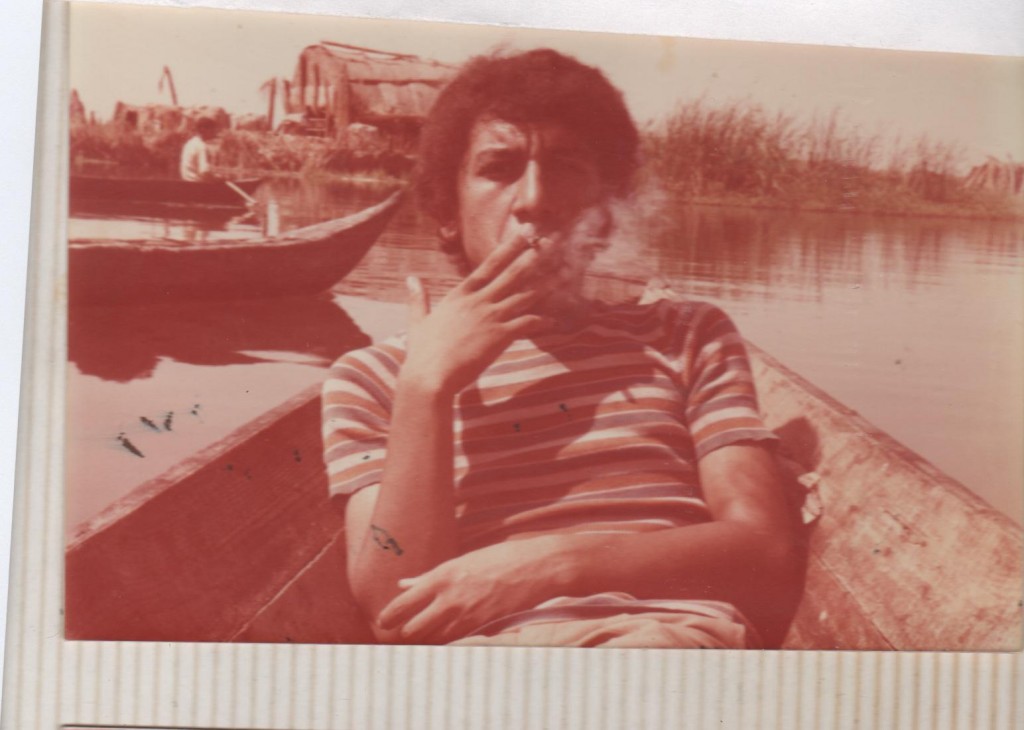 Najem Wali on a trip through the Marshes Suhain in South of Iraq, 1977